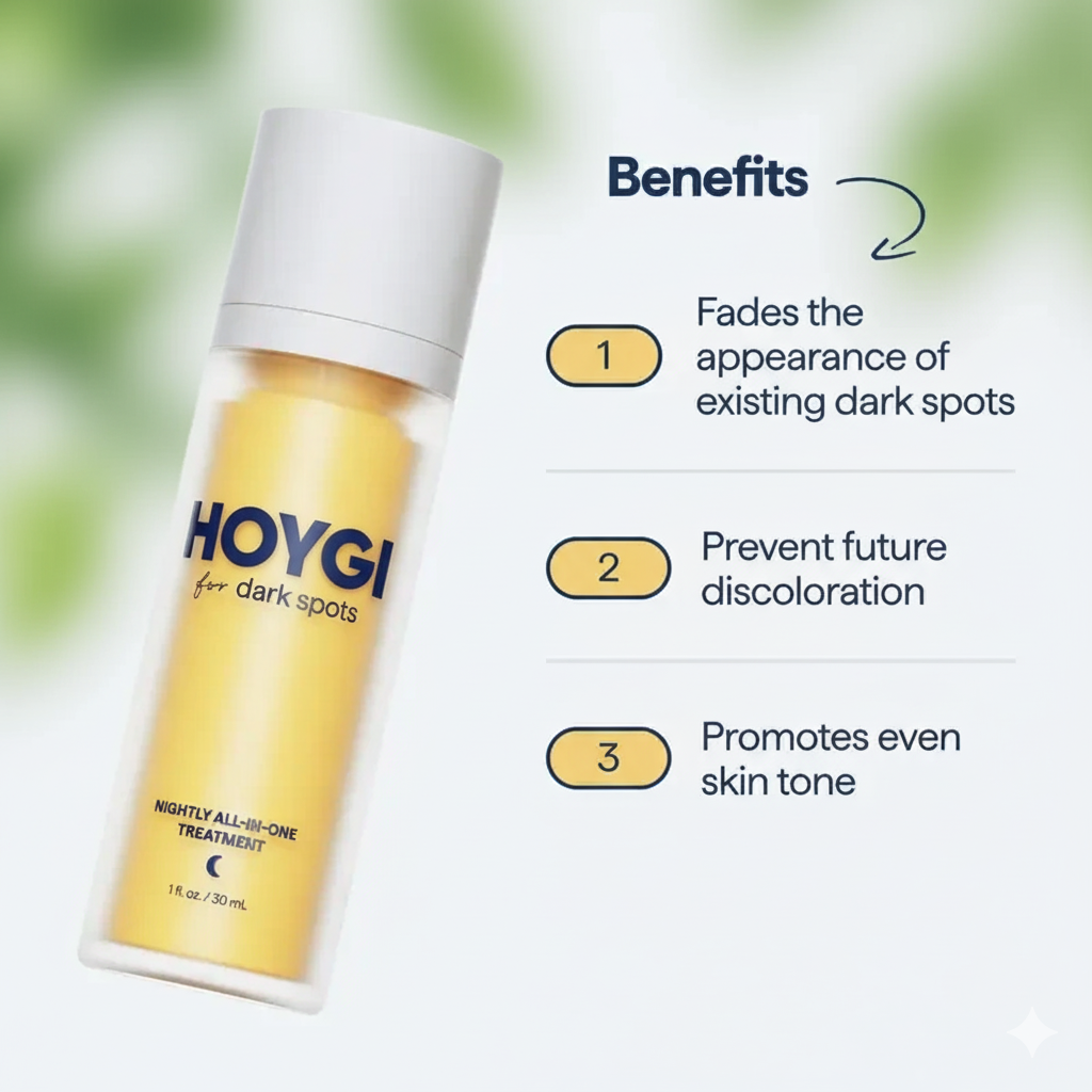 HOYGI for Dark Spots - All-in-One Nightly Serum for Fading Dark Spots & Evening Skin Tone with Retinol, Kojic Acid & Tranexamic Acid